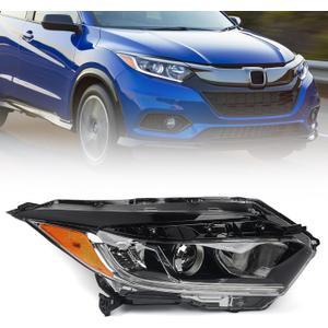 Huray Right Headlight Assembly for Honda HRV 2019 2020 2021 2022 [Halogen Type] [LED DRL] OE Head Lamp Replacement Passenger Side