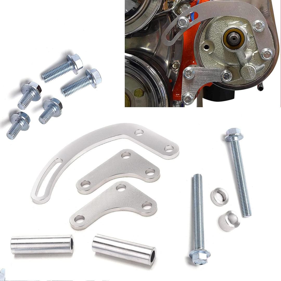 SBC Power Steering Pump Bracket 350 V-Belt Slotted Adjustable LWP 305 327 383 5.0L 5.7L V8 Compatible With 350 Small Block Chevy Long Water Pump