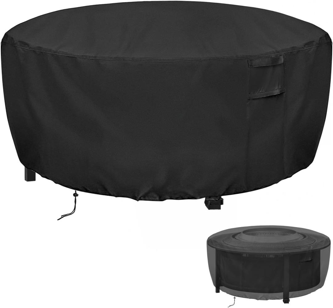 TheElves Fire Pit Cover, Waterproof Round Covers for Outdoor Firepit & Propane Fire Pit Table & Fire Bowl & Fire Ring & Patio Table - 60x23 Inch (Black)