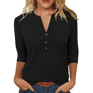 JomeDesign Womens Tops 3/4 Sleeve V Neck Shirts Dressy Casual Tunic Blouses Summer Tees (L)