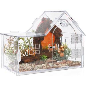 Jumping Spider Enclosure, Acrylic Cabin Terrarium with Sloped Roof & Magnetic Front Door, for Arboreal Pets, Mantis, Small Reptile Habitat (Transparent Color, L 7.9",W 3.9",H 5.9")