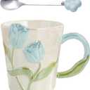 DTIUYIOP] Floral Ceramic Coffee Mug 12 Oz, Cute Flower Tea Cup with Handle for Women, Girly Mug Gift for Christmas Birthday, Home Office Drinkwareblue
