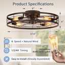 VOLISUN 27.6'' Caged Ceiling Fan with Light and Remote,Rustic Low Profile Ceiling Fan with Light Flush Mount, Farmhouse Bladeless Fandelier Ceiling Fans with Lights for Kitchen,Bedroom-Black