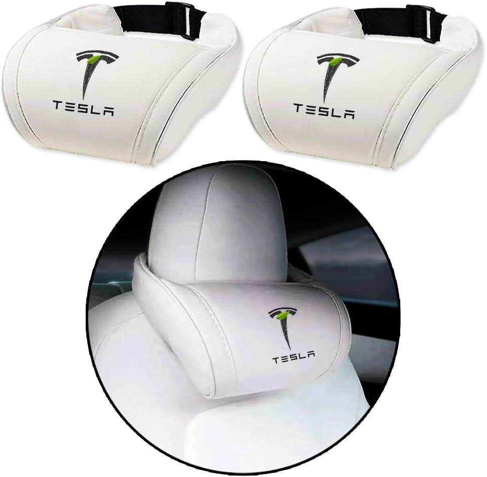 Car Headrest Neck Pillow Support Memory Foam Ergonomic Design Accessory for Driving Seat Fatigue Relief Compatible with Tesla Model S X 3 Y & Cybertruck - 2 Pieces