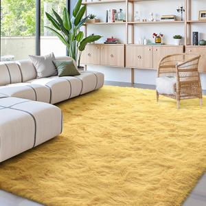 FinRec 6x9 Feet Yellow Rugs for Living Room Bedroom, Soft Fluffy Shaggy Area Rug, Non-Slip Fuzzy Furry Shag Rug for Nursery Kids Room Dorm Room Home Decor, Indoor Plush Floor Carpet