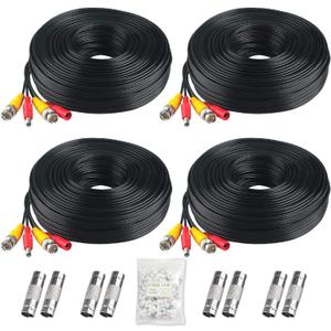 BNC Cable, 200ft 4Pack All-in-One Siamese Video and Power Security Camera Wire Cord with 2 Female Connectors for All Max 5MP HD CCTV DVR Surveillance System