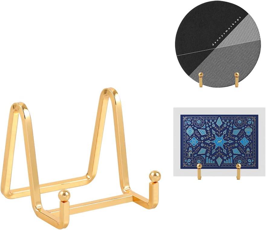 DIDUDIDU Plate Holder Easel Display Stand - Metal Plate Stands for Display - Tabletop Picture Stand - Gold Iron Easels for Display Pictures | Photo Frames | Book | Decorative Plates | Plaque (3 inch-2)