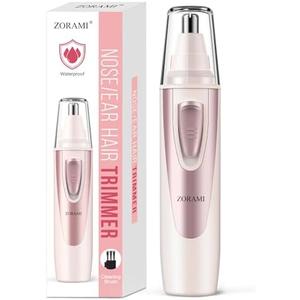 Ear and Nose Hair Trimmer Clipper - 2025 Professional Painless Eyebrow & Facial Hair Trimmer for Men Women, Battery-Operated Trimmer with IPX7 Waterproof, Dual Edge Blades for Easy Cleansing Rose Pink