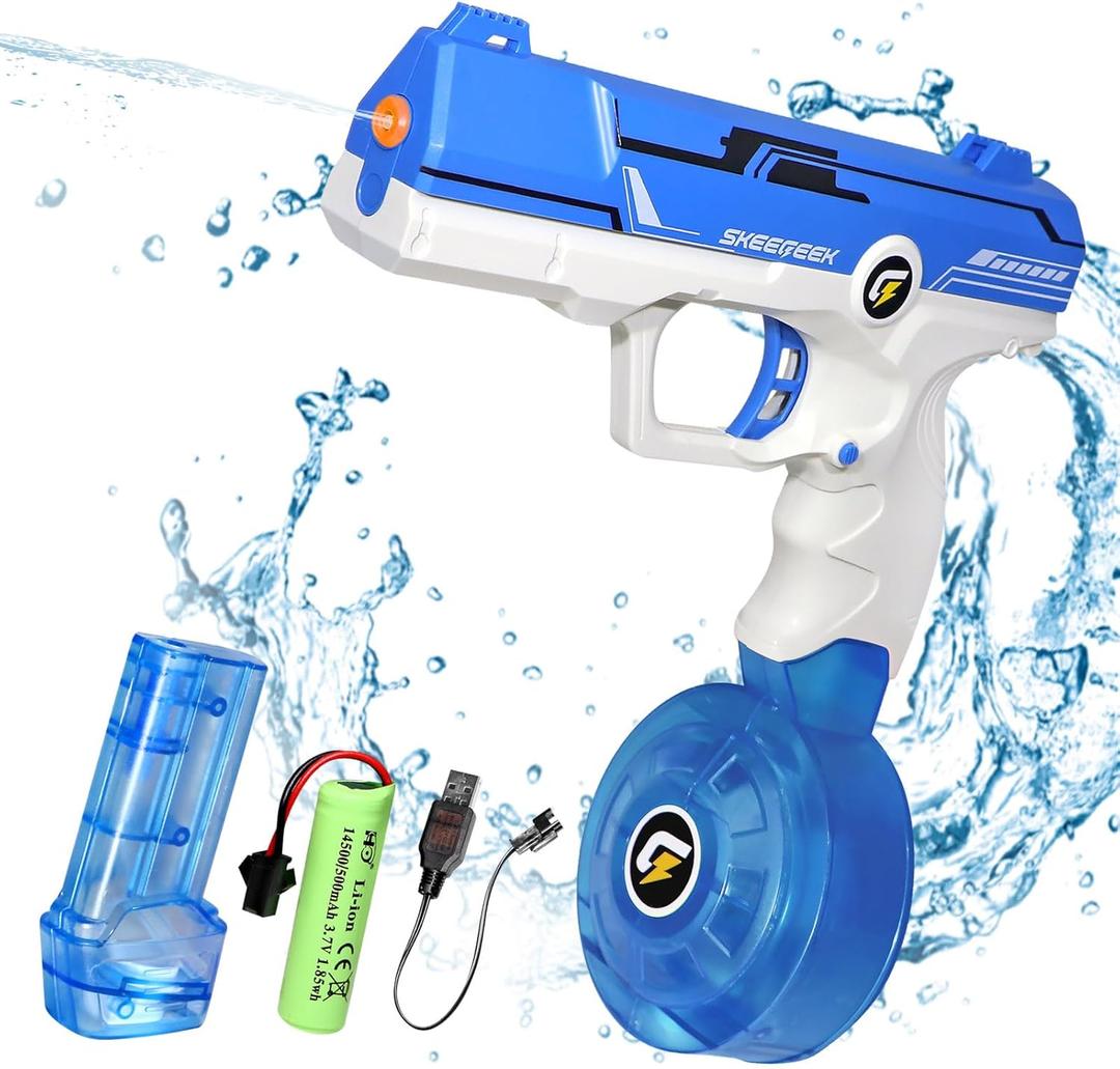 Electric Water Toys for Kids Long Range Automatic Squirt Toy High Capacity Full Auto Water Blaster for Kids Outdoor Water Play Toys Summer Gifts for Beach Swimming Pool Game Party (Blue)
