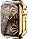 HANKN 1 Pack Hard PC Plated Case for Apple Watch Series 10 42mm With Tempered Glass Screen Protector - Shockproof Overall Protective Iwatch Bumper (Gold+Gold)