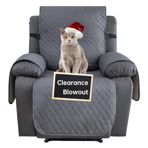 XINEAGE Water Resistant Recliner Cover, Nonslip Recliner Chair Covers for Reclining Chair with Pockets, Quilted Thick Recliner Slipcovers for Pets and Kids (Recliner Chair, Dark Gray)