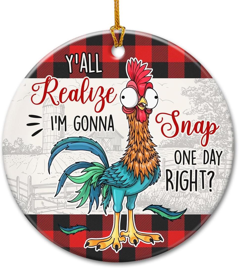 8 x Funny Chicken Christmas Ornaments 2025, Ceramic Rooster Ornament for Tree Decorations - Country Gifts for Chicken Lovers, Chickens Lady, Farmers- Farmhouse Festive Keepsake