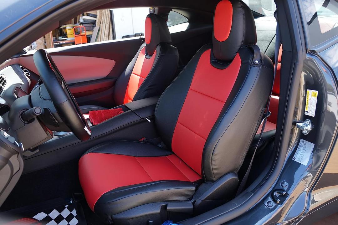Iggee 2010-2015 Chevy Camaro Black/Red Artificial Leather Custom fit Front seat Cover