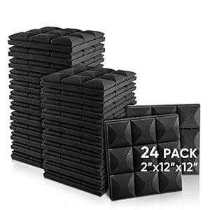 Fstop Labs Acoustic Foam Panels, 12 Pack Black 2" X 12" X 12" Mushroom Studio Wedge Tiles, Sound Panels Sound Proof Foam Panels Sound Proofing Padding For Wall