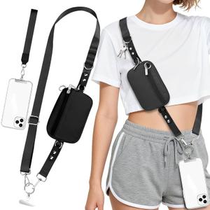 3-in-1 Clip and Go Strap for Phone with Wallet Crossbody, Detachable Zippered RFID Wristlet WalletAdjustable Anti-Theft Phone Lanyard for Women | Hands-Free for Daily Errands & Travel (Black)