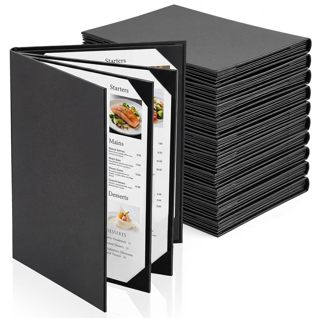 10 Pack 6 View PU Leather Menu Covers for 8.5 x 14 Inch Pages