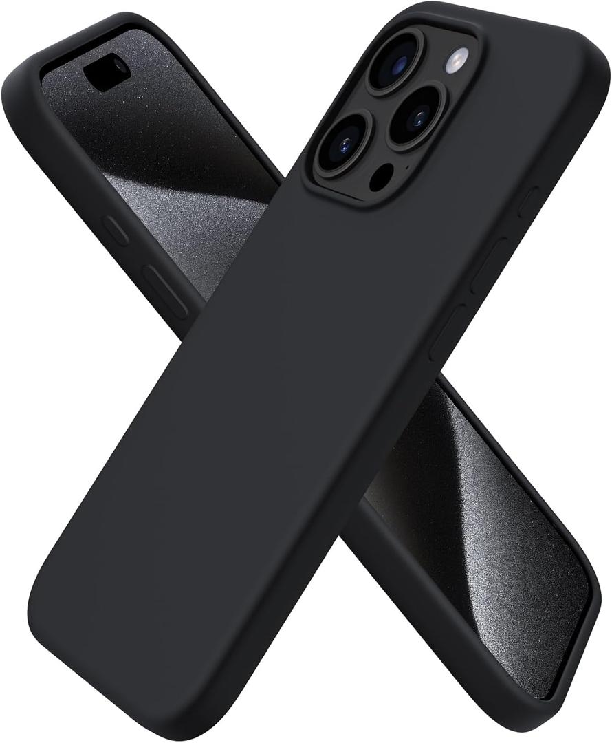 ORNARTO Compatible with iPhone 15 Pro Case 6.1", Liquid Silicone 3 Layers Full Covered Soft Gel Rubber Cover, Shockproof Protective Slim Phone Case with Anti-Scratch Microfiber Lining-Black