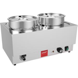 Valgus Commercial Stainless Steel Bain Marie Food Warmer 2 Round Pots Electric Soup Warmer with Lid and Tap for Home, Catering, Buffet