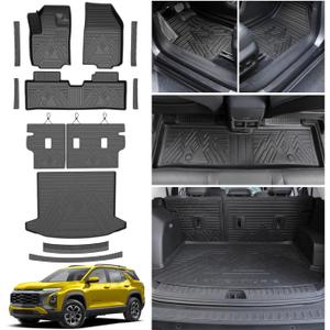 KUST Floor Mats for 2025-2026 Chevy Equinox/GMC Terrain Accessories (Gas Only), All Weather Car Mats with Backrest Mat & Cargo Trunk Liner & Door Sill Protector, TPE Rubber, Raised Edge, Full Set