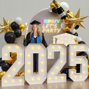 PROM Decorations 2025 Marquee Letters: Graduation Decorations Class of 2025 Large Marquee Light Up Letters 4 Feet Tall College High School Grad PROM Party Sign White Light Backdrop