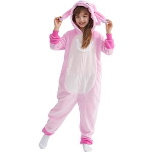 Halloween Christmas Unisex Kids Flannel Cosplay Onesie Costume Outfit Suit for Girls and Boys (US, Age, 8 Years, Pink Stitch)