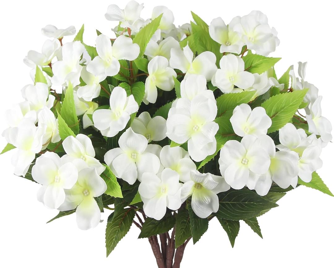 4 Pcs Artificial Impatiens Flowers for Outdoors Silk Impatiens Flowers Bouquet White Fake Plants UV Resistant Faux Impatiens for Outdoor Planters Spring Summer Porch Patio Window Balcony Garden