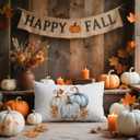 Fall Lumbar Pillow Covers 12x20 inch Set of 2 White Linen Decorative Throw Pillowcases, Double-Sided Pumpkin Print, Slightly Water-Resistant, Cushion Covers for Autumn Home Dcor