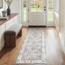jinchan Runner Rug 2x6 Machine Washable Hallway Rug Grey Vintage Floral Print Non-Slip Low Pile Ultra-Thin for Kitchen,Entryway,Laundry Room,Bedroom,Farmhouse (2x6,Grey)