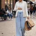BLENCOT Maternity Jeans for Women High Waist Straight Leg Pregnancy Denim Pants with Pockets (Blue, L)