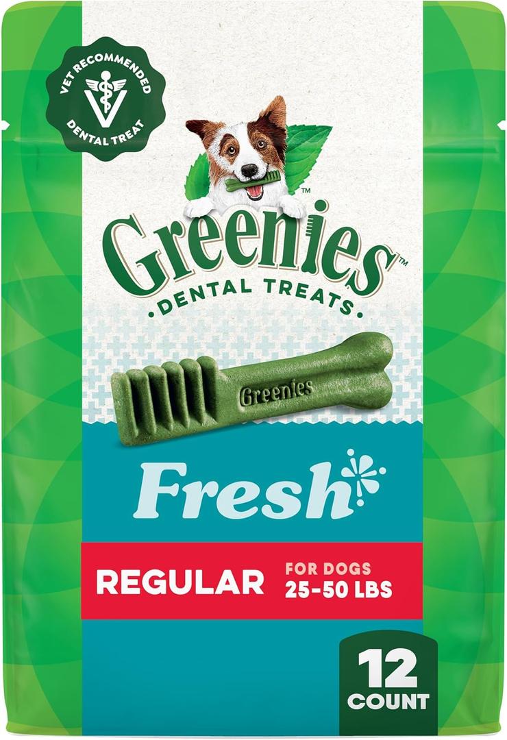 Greenies Veterinarian-Recommended Natural Dental Dog Treats Regular Size, Fresh Flavor, 12 oz. Pack, 12 Count, Best By: 12/29/2026