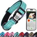 Dog Collar with QR Code, Reflective Pet Collar, Soft Neoprene Padded & Safety Locking Buckle Adjustable Dog Collar for Large Dogs(Teal,L)