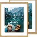 Hongkee 24x30 Frame Set of 2, Natural Oak Wood Style - Display 18x24 Picture Frame with Mat or 24 x 30 Poster without Mat, Wall Mounting Horizontal and Vertical