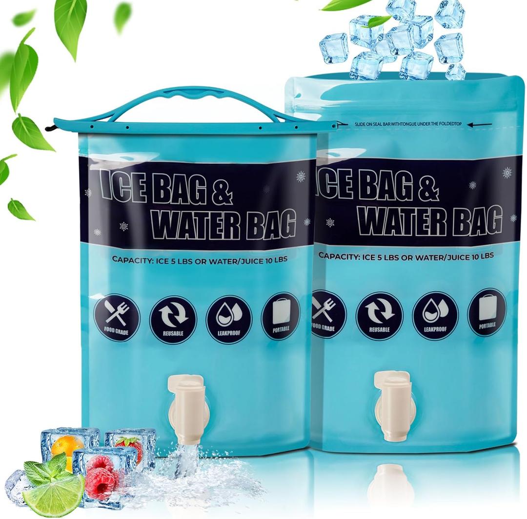 Cooler Ice Bag Reusable Container 2 Pack/ 5lb Per Each, Long Lasting Ice Packs for Coolers to Provide Drinkable Chilled Water for Indoor