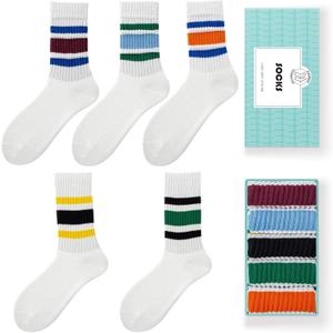 HUGSWEET Striped Retro Crew Breathable Cotton Soft Socks for Women Athletic Casual Thin Novelty Socks for Women or Men (S)