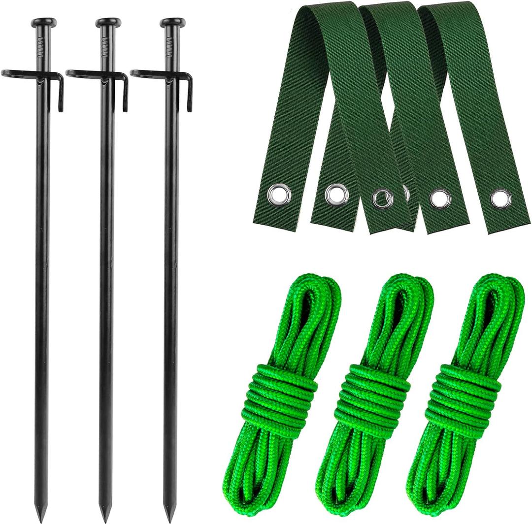 Heavy Duty Tree Stake Kit - Tree Stakes & Straps for Straightening Young Trees, Garden Tree Supports, 3pcs Metal Stakes, 3pcs Rope for Anchoring
