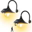 LUHLEE Solar Barn Light with Motion Sensor, Gooseneck Outdoor Solar Powered Lights for Garage, Shed, Chicken Coop, Warm White Waterproof Farmhouse Wall Light (2 Pack)