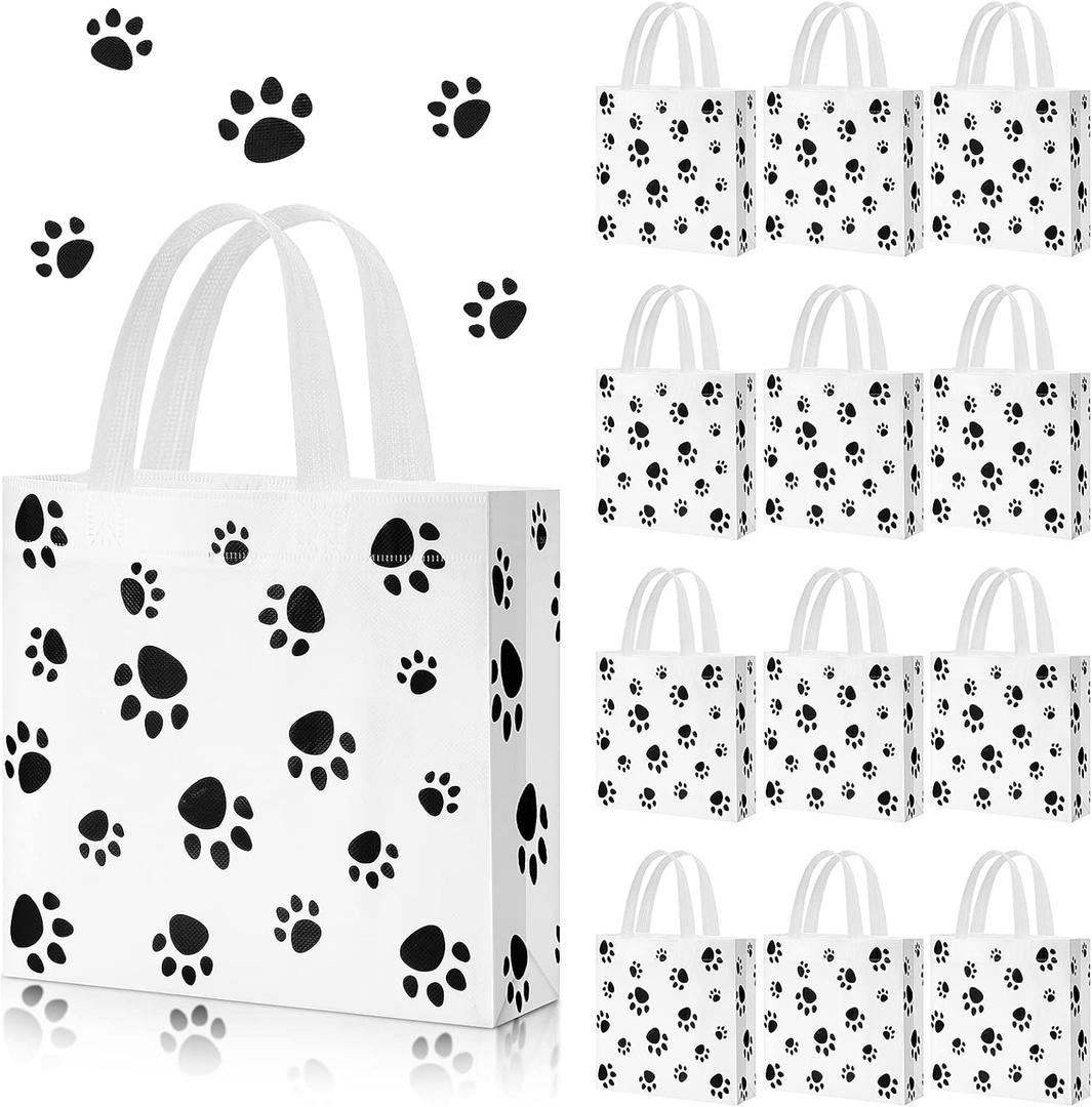 Frienda 20 Pieces Dog Gift Bags Non Woven Paw Print with Handle Pet Party Favor Paw Goodie Reusable Candy Bag for Birthday Party