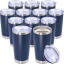 20oz Tumbler Bulk Stainless Steel Tumbler Cup with Lid Vacuum Insulated Double Wall Travel Mug, Durable Powder Coated Travel Coffee Tumbler Mug for Hot & Cold Drinks, Navy,12 Pack