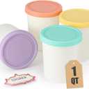 Set of 4 Ice Cream Containers for Homemade Ice Cream1 Quart EachReusable Freezer Storage Containers Cups with Lids for Frozen GelatoYogurt, SorbetLarge Pint Containers with Stickers and Lids