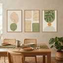 Boho Sage Green Geometric Framed Canvas Wall Art Set-24"x36"x3