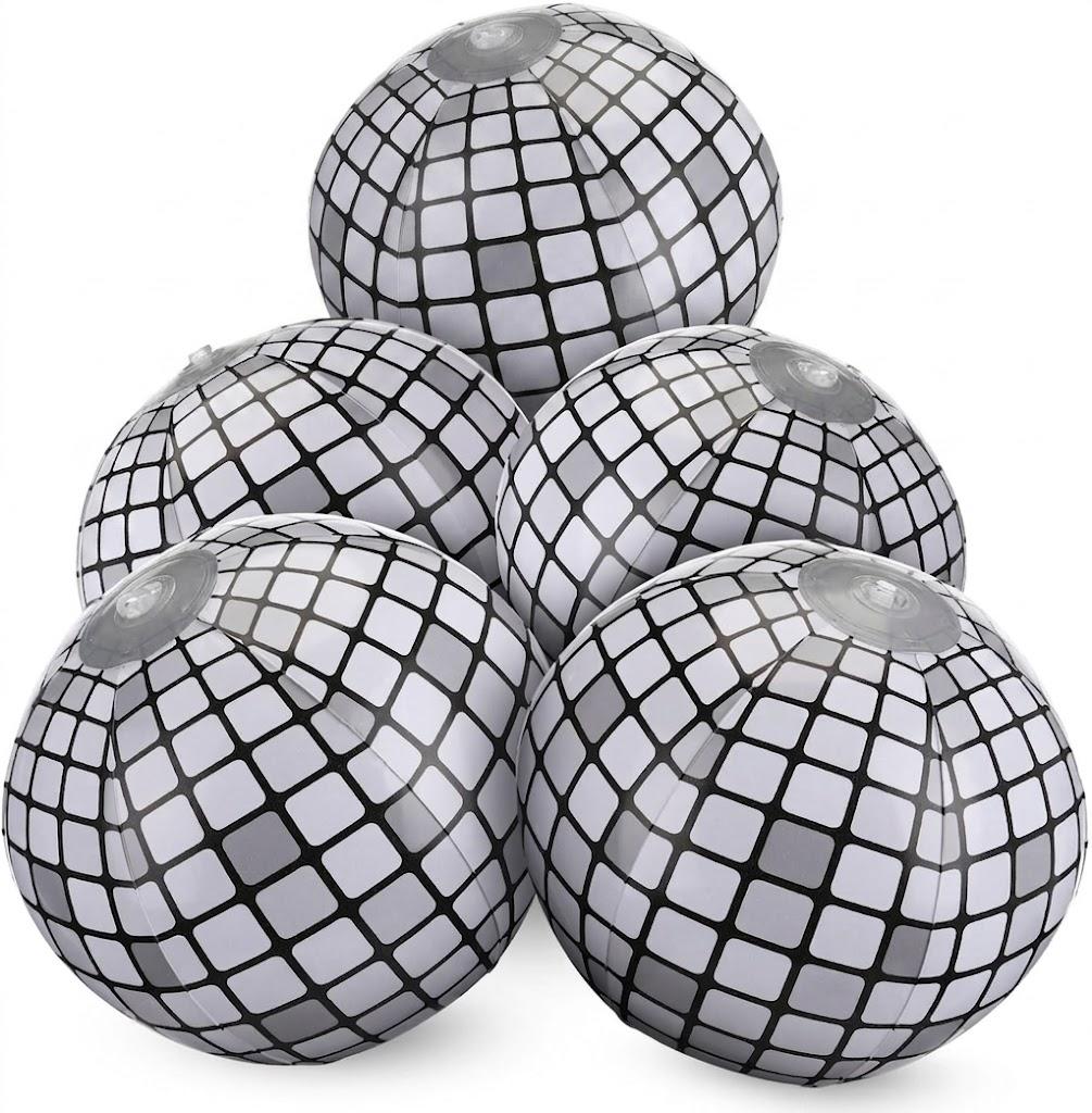5 Pack Disco Beach Ball Inflatable 7.87" Shiny Disco Design Beach Balls for Swimming Pool Summer Games Kpop Birthday Party Supplies and Decorations