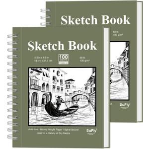 SuFly Small Sketch Book 5.5"x8.5", 2-Pack Mini Sketchbook, Spiral Bound Sketchbook Hardcover with 200 Sheets of 68lb/100gsm Mini Drawing Pad Paper, Small Sketch Pads for Drawing for Adults & Kids. (Green)