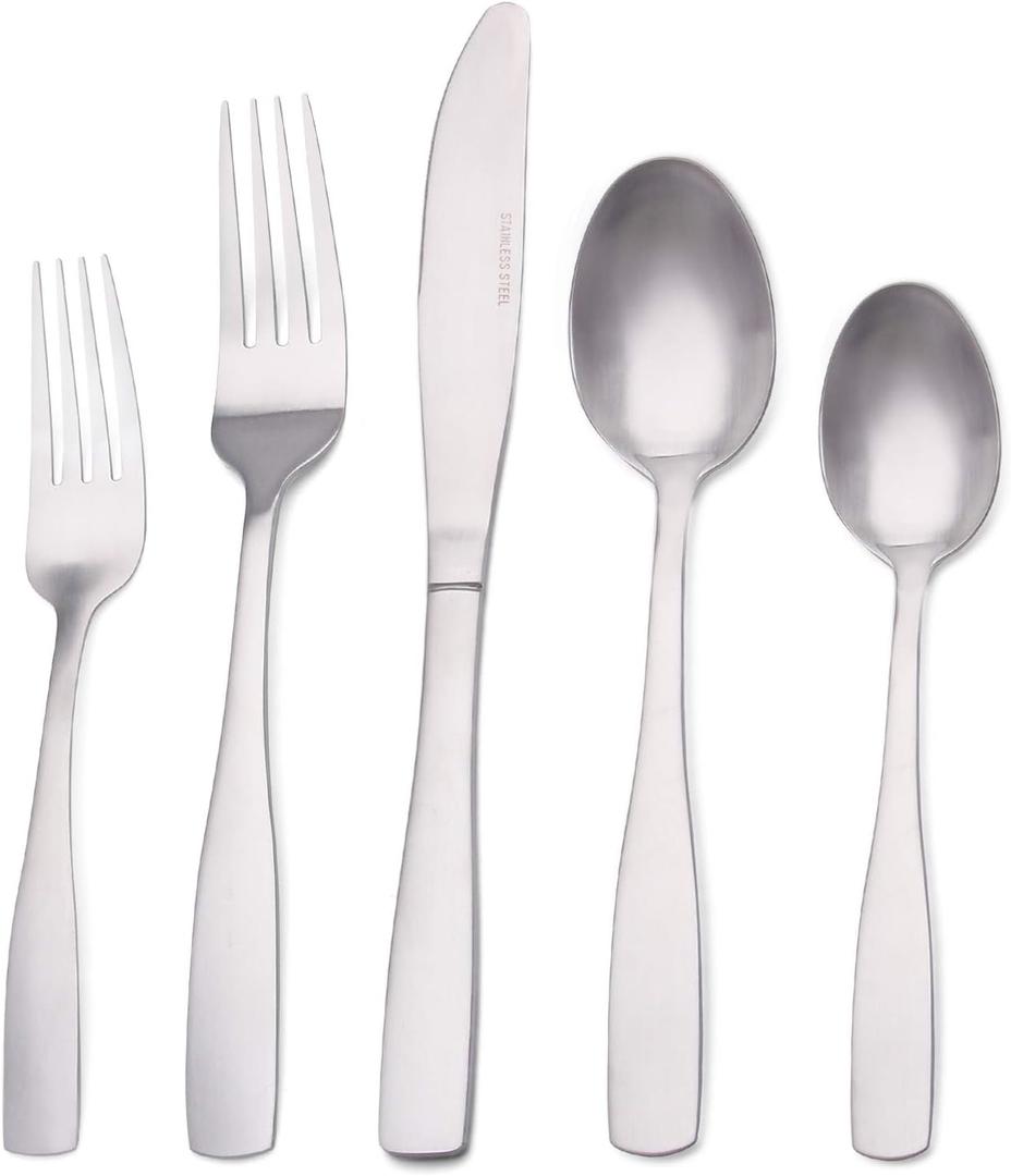 Matte Silverware Set, Satin Finish 20-Piece Stainless Steel Flatware set, Tableware Cutlery Set Service for 4, Utensils for Kitchen, Dishwasher Safe