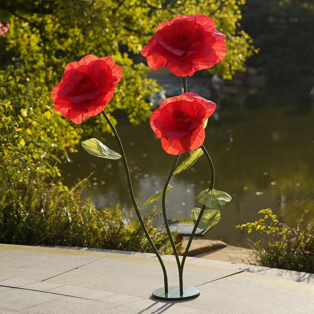 Giant Roses Artificial Flowers for Decoration with Stand,Oversized Handmade Paper Rose Decoration for Wedding,Party,Window Display,Photography Prop,Valentines Day & Event Decor(red)