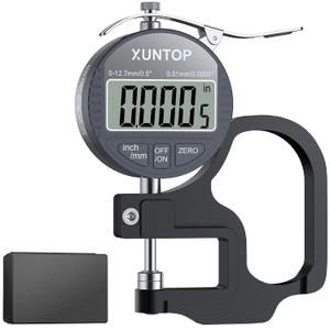 XUNTOP Digital Thickness Gauge 0.5inch/0.0005inch(12.7mm/0.01mm) Thickness Meter with LCD Display, Unit Conversion, Storage Case for Paper Plastic Leather Metal Wire