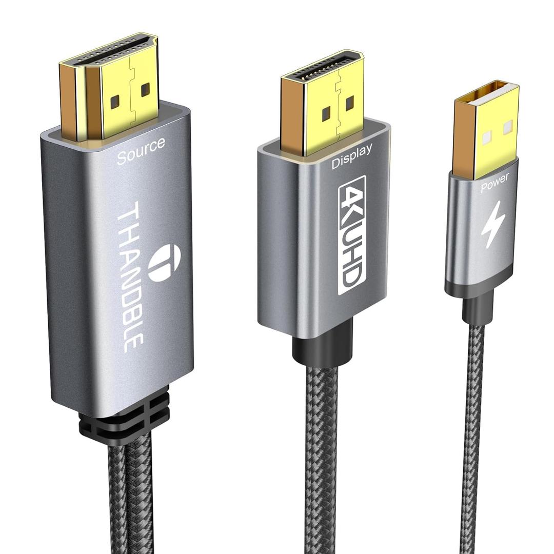 Active HDMI to DisplayPort Cable 6FT (4K60Hz), Uni-Directional HDMI Source to Display Port Monitor Cable, Male to DP Female Compatible PC, Graphics Card, Laptops, PS5