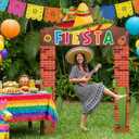 Peryiter 3 Pieces Mexican Fiesta Party Decorations Mexico Cinco de Mayo Themed Backdrop Fiesta Banner with Sombrero Cactus Guitar Design for Mexican Party Supplies Decoration
