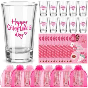 12 Sets Happy Galentine's Day Shot Glasses Gifts Bulk 1.2 oz Plastic Clear Wine Shot Glasses Valentines Mini Acrylic Drinking Cups for Women Girls Friends Galentine's Day Party Favors
