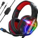 Fachixy FC200 PC Gaming Headset for PS4, PS5, Switch, Xbox One, Mac, Noise Canceling Headphones with Microphone, Computer Headset with 3.5mm Jack & RGB Light (RED)