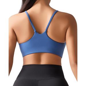 Ama Larsi Sports Bras for Women Spaghetti Thin Strap | Low Impact, U Back, Wireless, Padded Yoga Workout Crop Top (Blue) 8